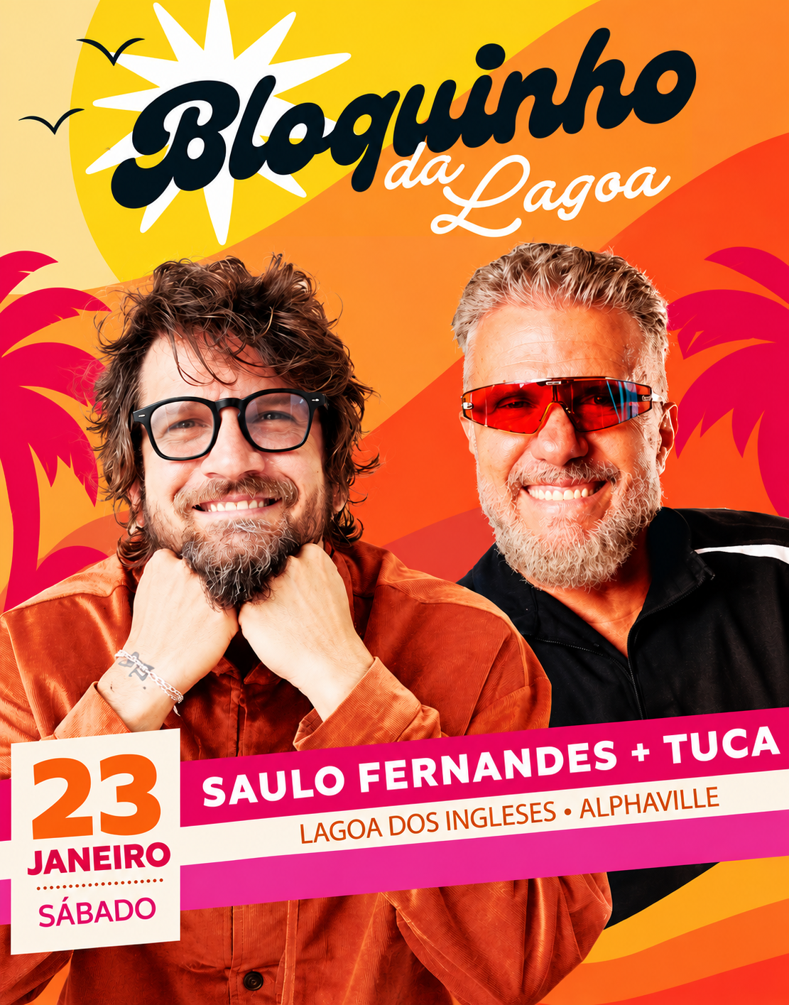 Capa do Bloquinho da Lagoa 2027 com Saulo Fernandes e Tuca Fernandes
