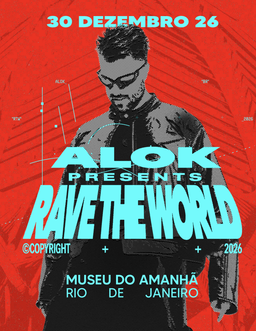 Pôster do evento Rave The World com Alok no Museu do Amanhã, no Rio de Janeiro